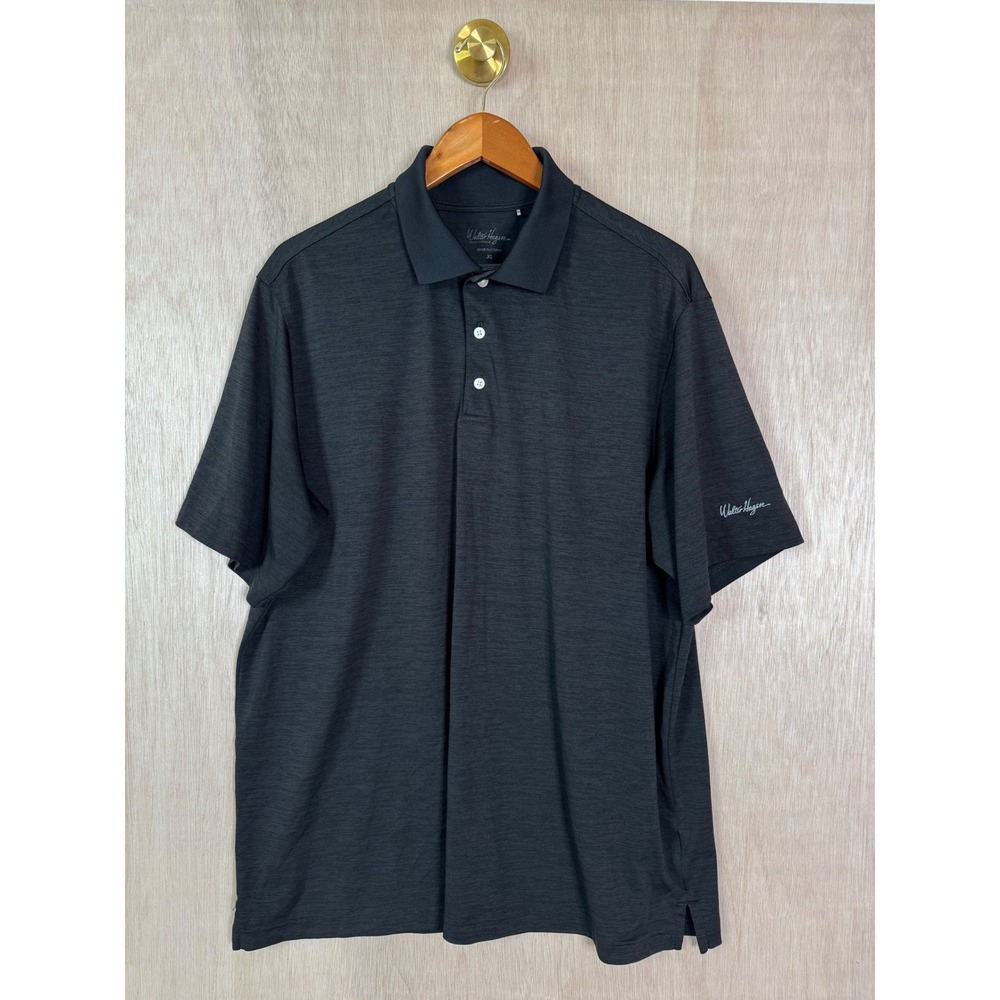 Walter Hagen Mens XL Golf Shirt Black Grey Textured Moisture Wicking Polo Shirt